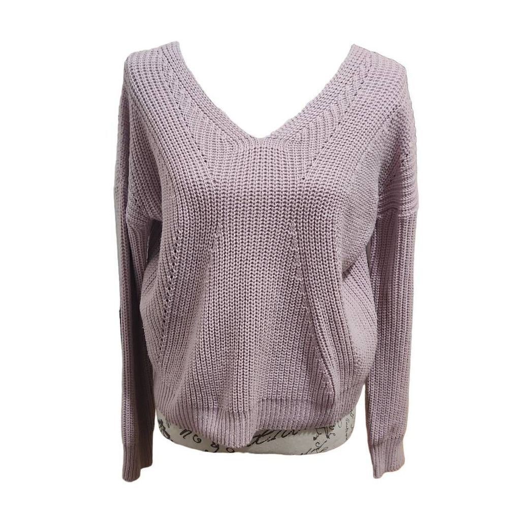Poof Apparel Pink Double VNeck Sweater-Size Small
